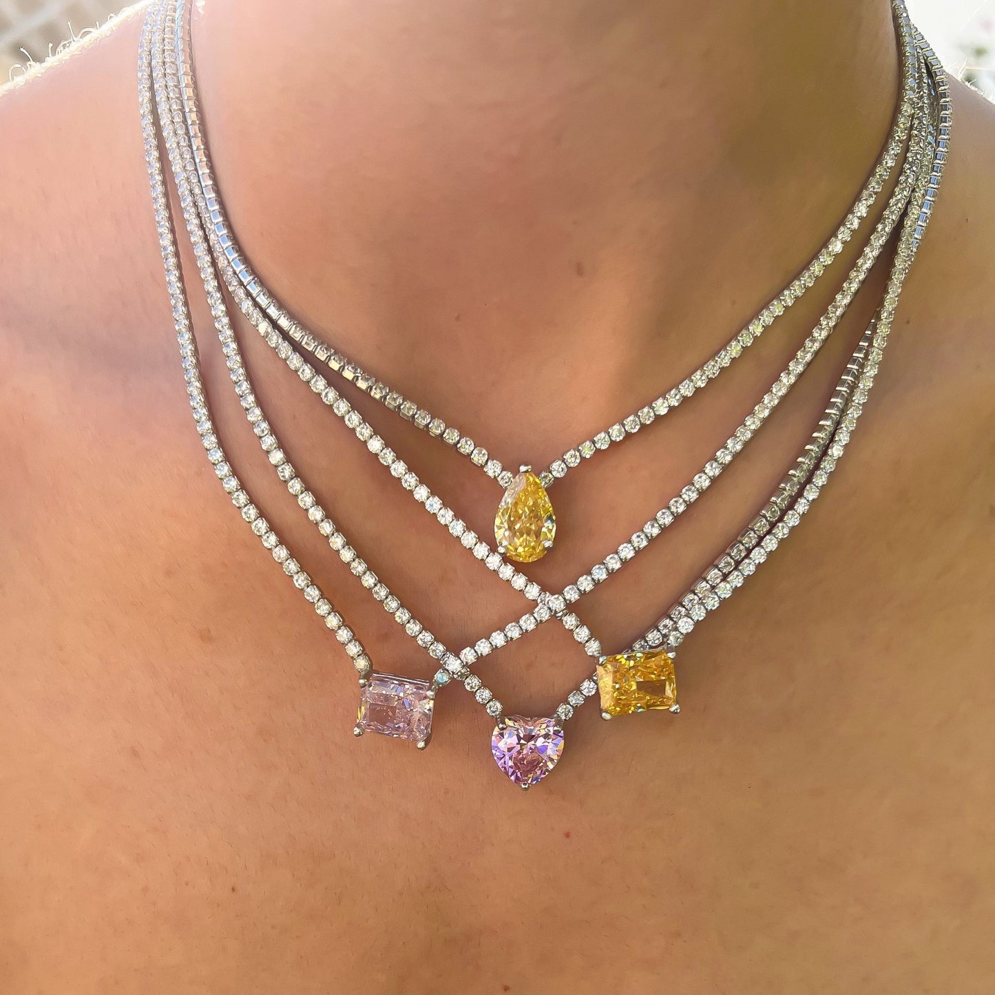 Blush Heart Tennis Necklace