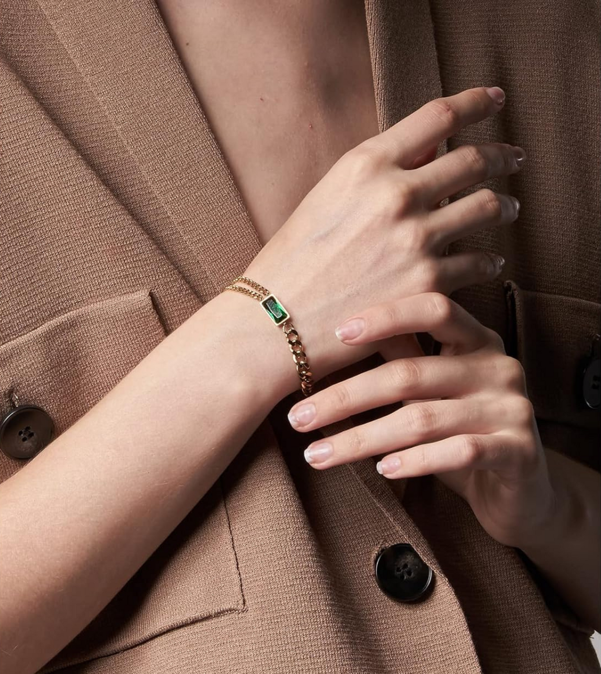 Emerald twin chain bracelet