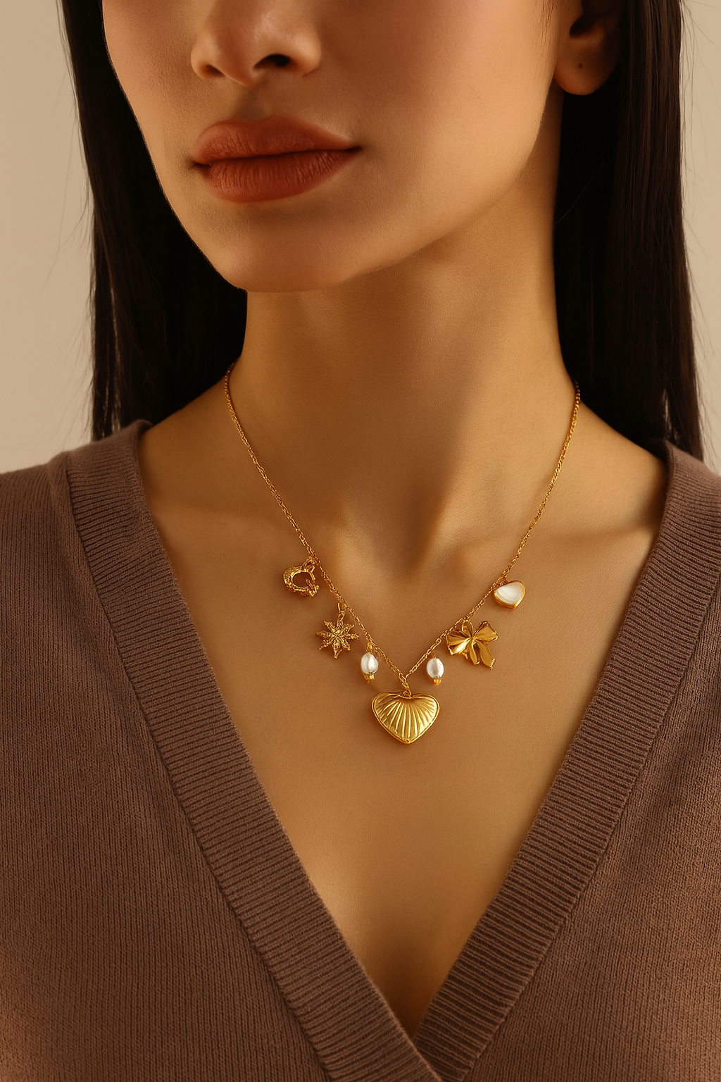 Heart bow charm necklace