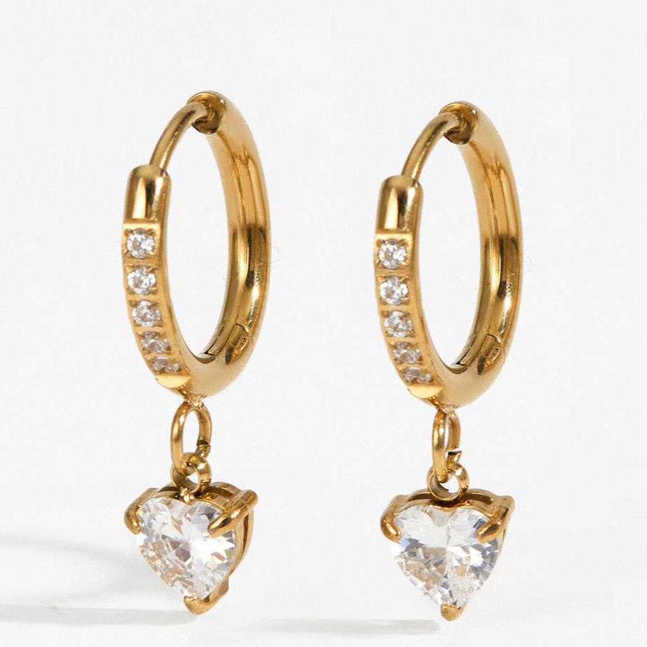 Heart Drop earrings gold front view
