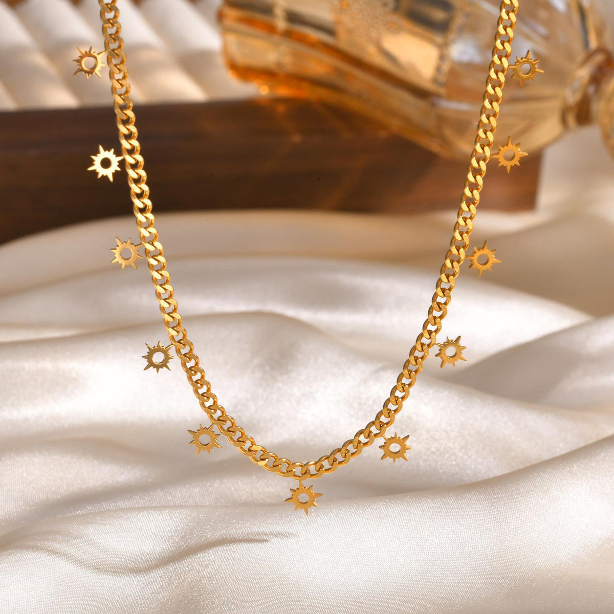 Flatlay image of Petite Bloom Chain showcasing design