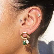 Sculpted Gold Emerald & Pearl Drops