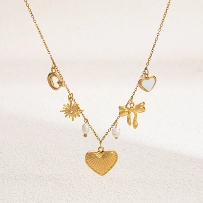 Heart bow charm necklace