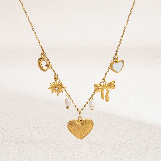 Heart bow charm necklace