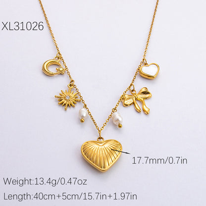 Heart bow charm necklace