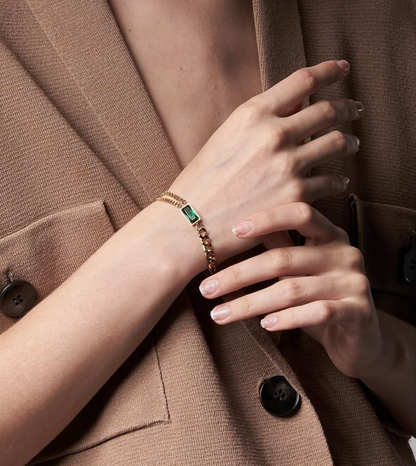 Emerald twin chain bracelet