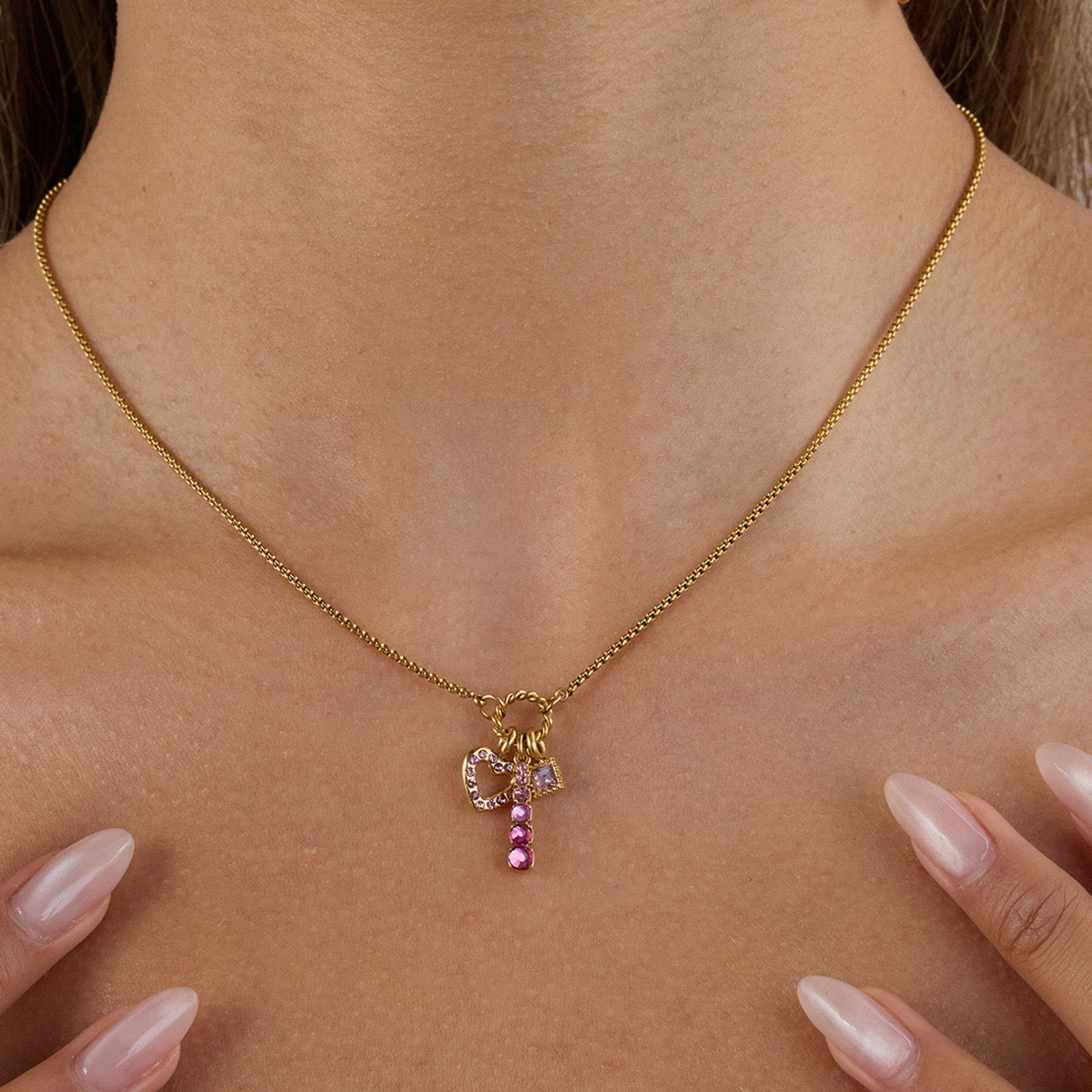 Pink Charm Cluster Necklace