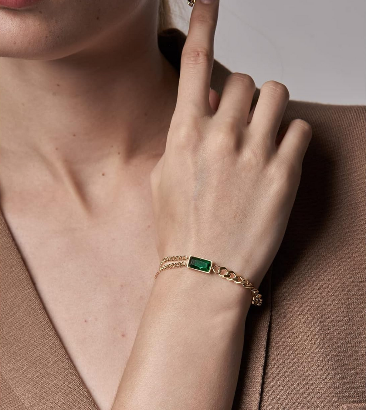 Emerald twin chain bracelet