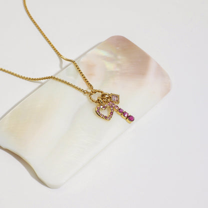 Pink Charm Cluster Necklace