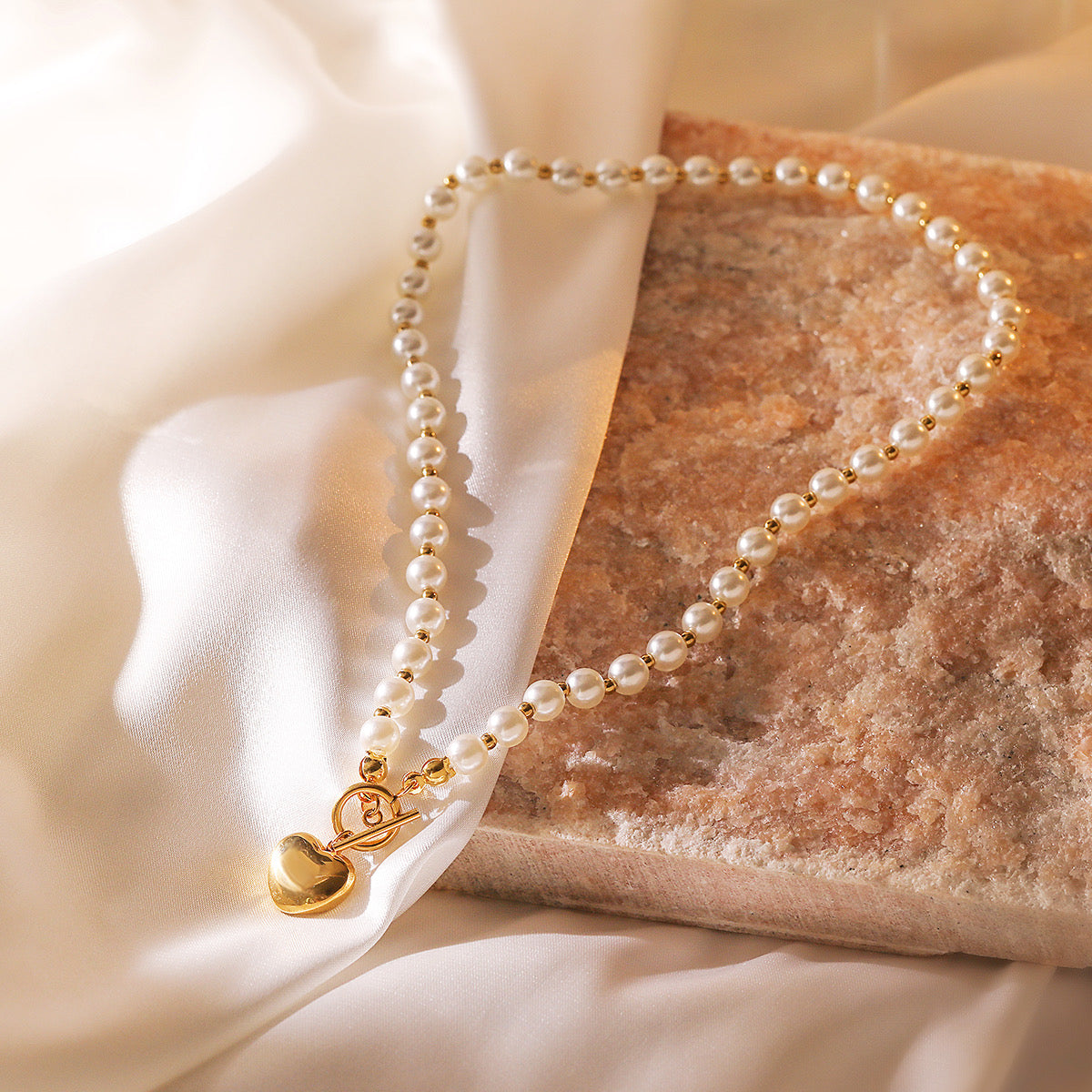 Golden Heart Pearl Necklace