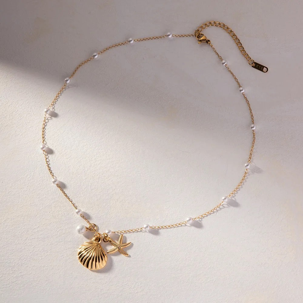 Shell starfish pearl necklace