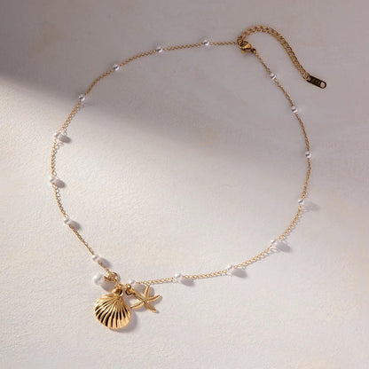 Shell starfish pearl necklace