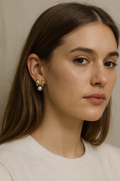 Bow  pearl drop earrings