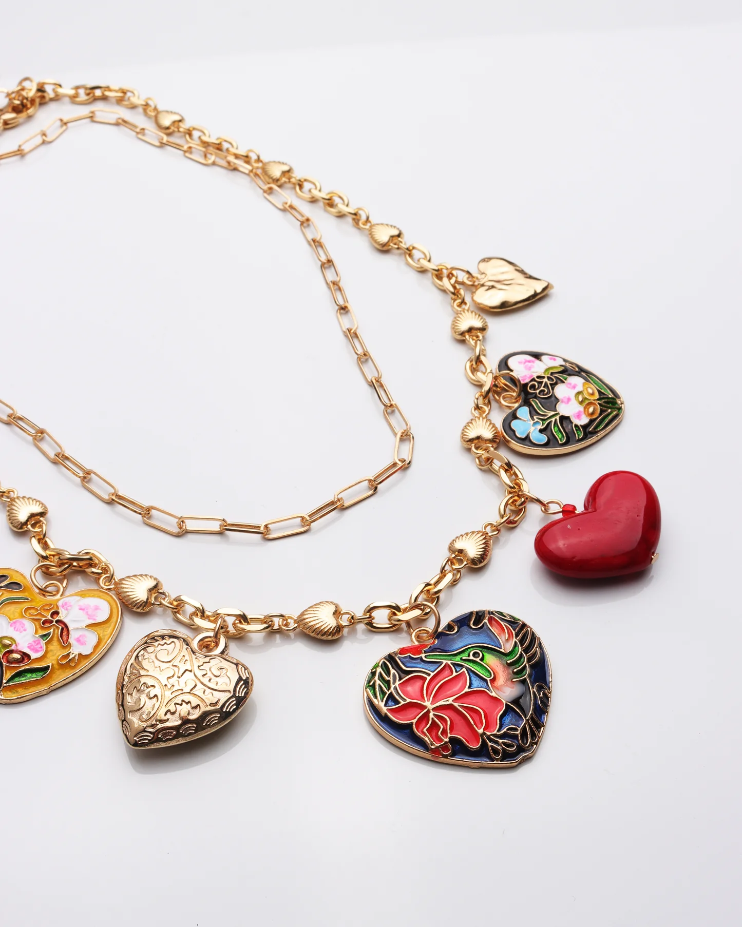 Multi layered heart charm necklace