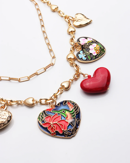 Multi layered heart charm necklace