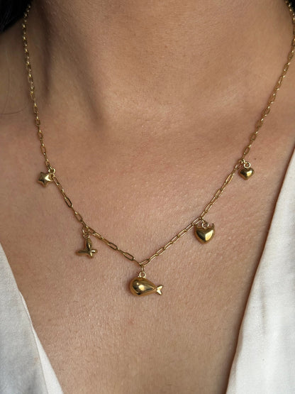 Gold whale mini charm necklace