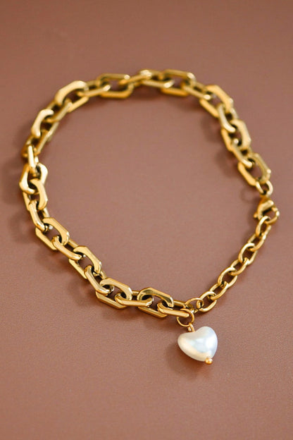 Luxe Heart Pearl Chain Bracelet