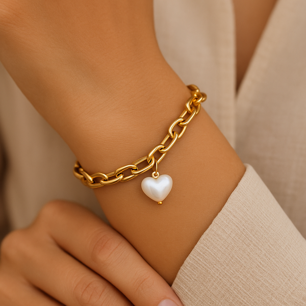 Luxe Heart Pearl Chain Bracelet