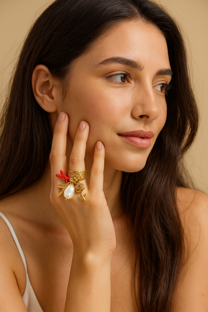 Coral charm ring