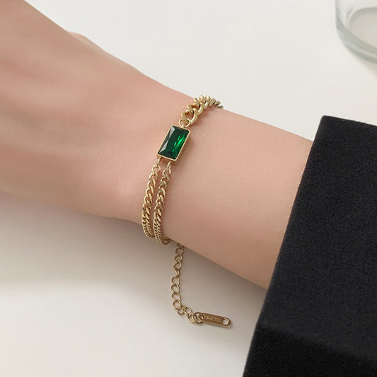 Emerald twin chain bracelet