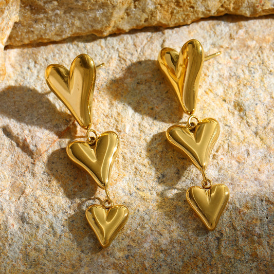 Triple charm heart earrings