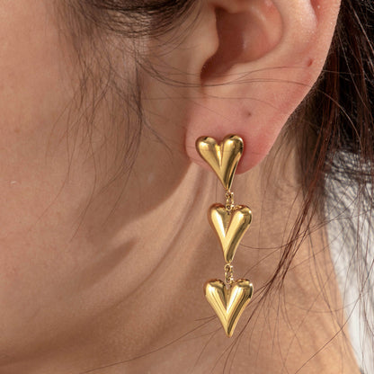 Triple charm heart earrings