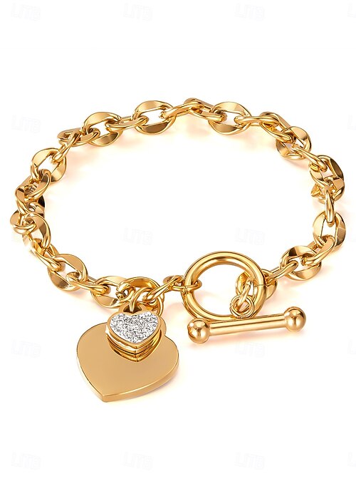 Gold link heart charm bracelet