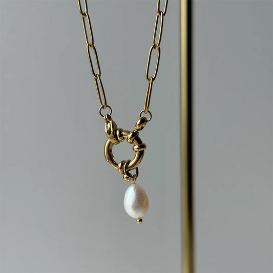 Link Pearl Drop Necklace