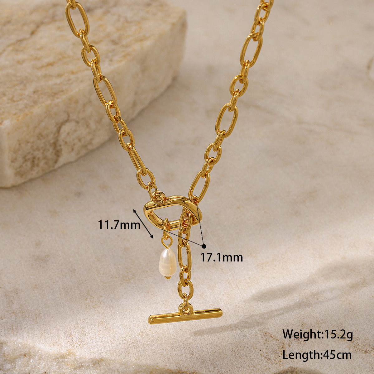 Pearl drop toggle necklace
