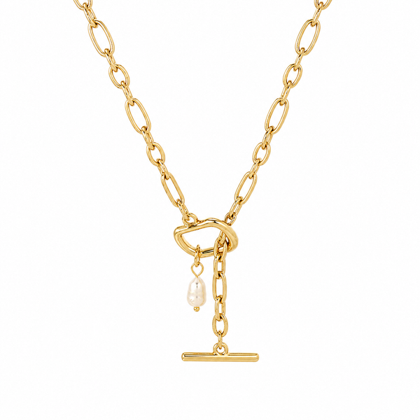 Pearl drop toggle necklace