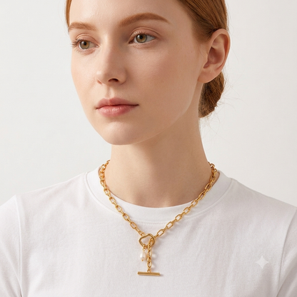 Pearl drop toggle necklace