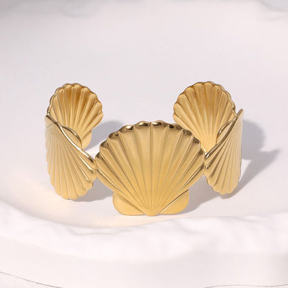 Sea Shell Handcuff Cuff Bracelet – 18K Gold-Plated Stainless Steel