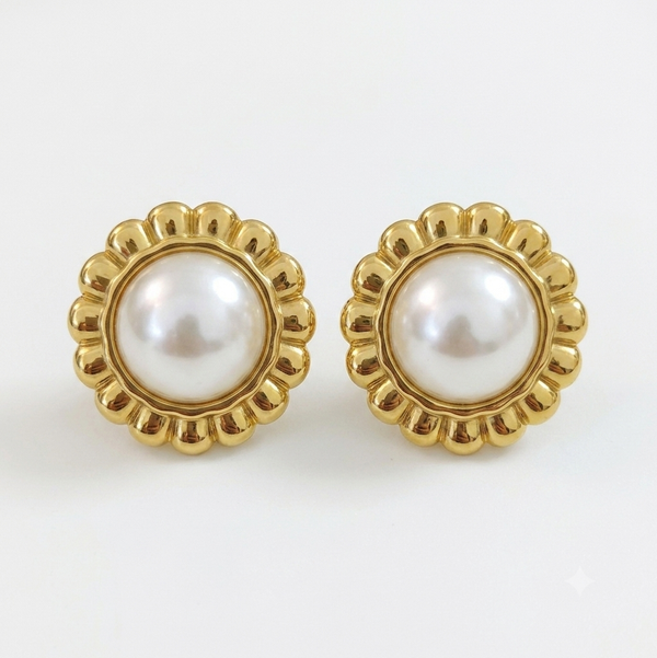 Victorian bloom pearl studs