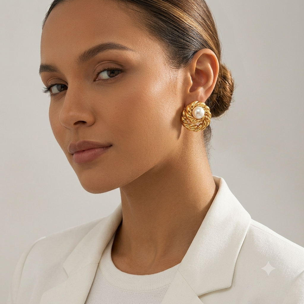 Vintage swirl pearl studs