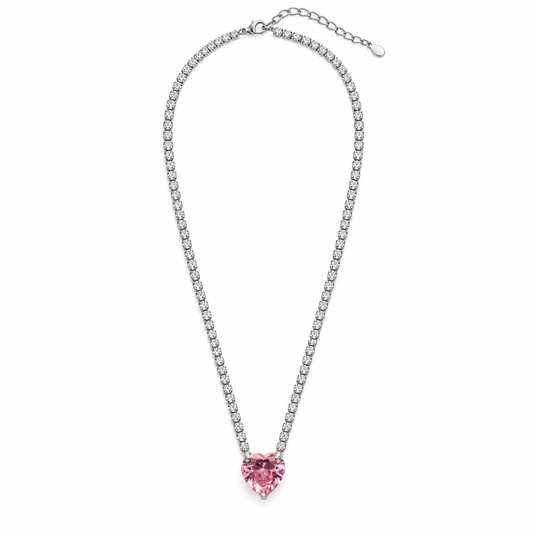 Blush Heart Tennis Necklace