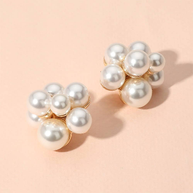 Cluster Pearl Earrings front view