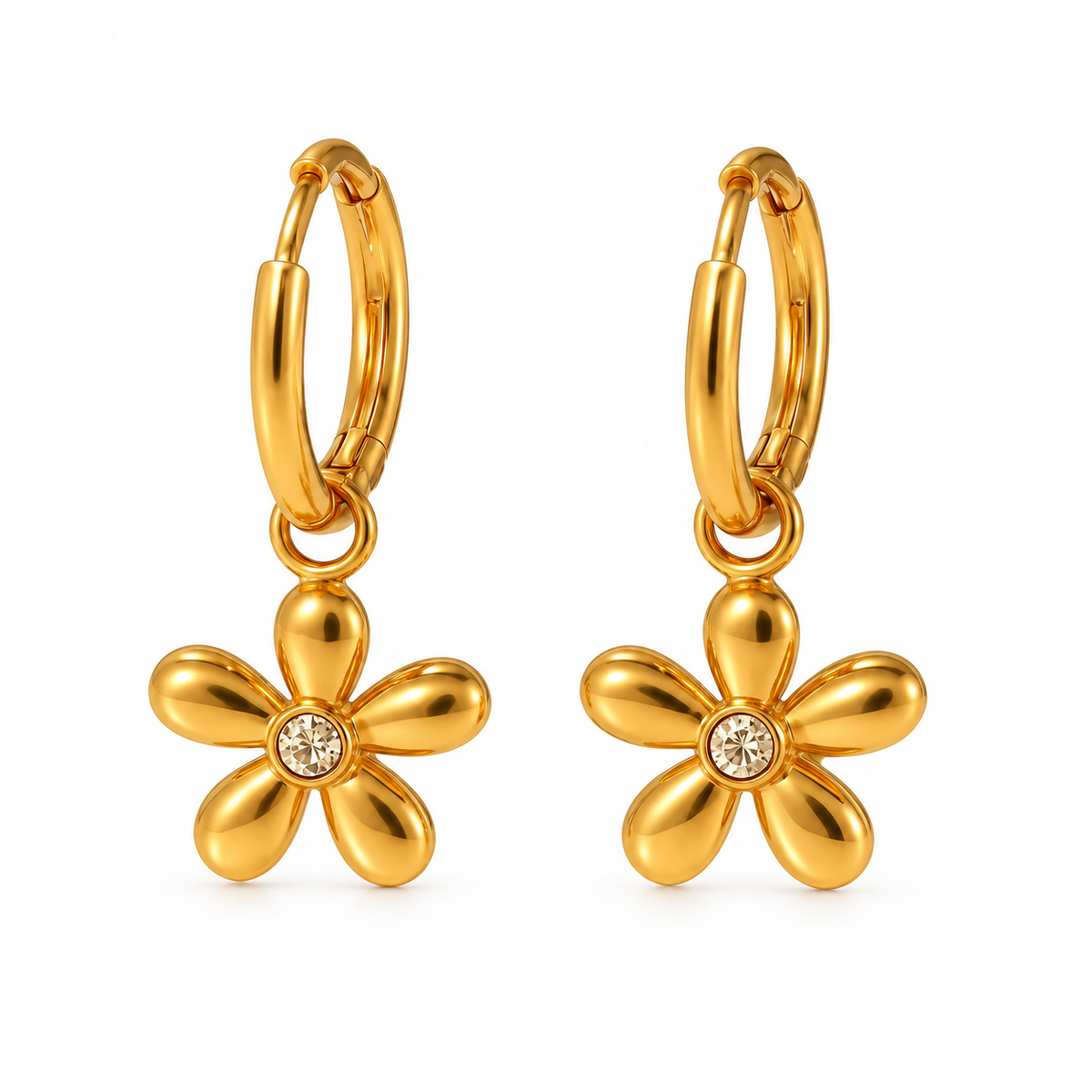 Flower Huggies – Delicate Floral Gold Earrings for Everyday Elegance