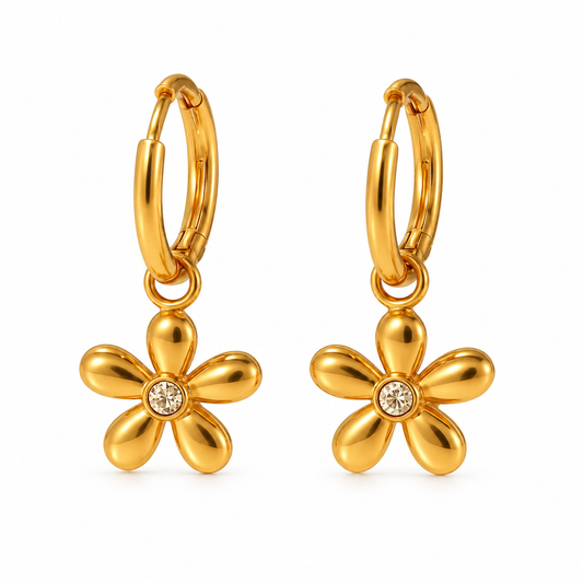 Flower Huggies – Delicate Floral Gold Earrings for Everyday Elegance