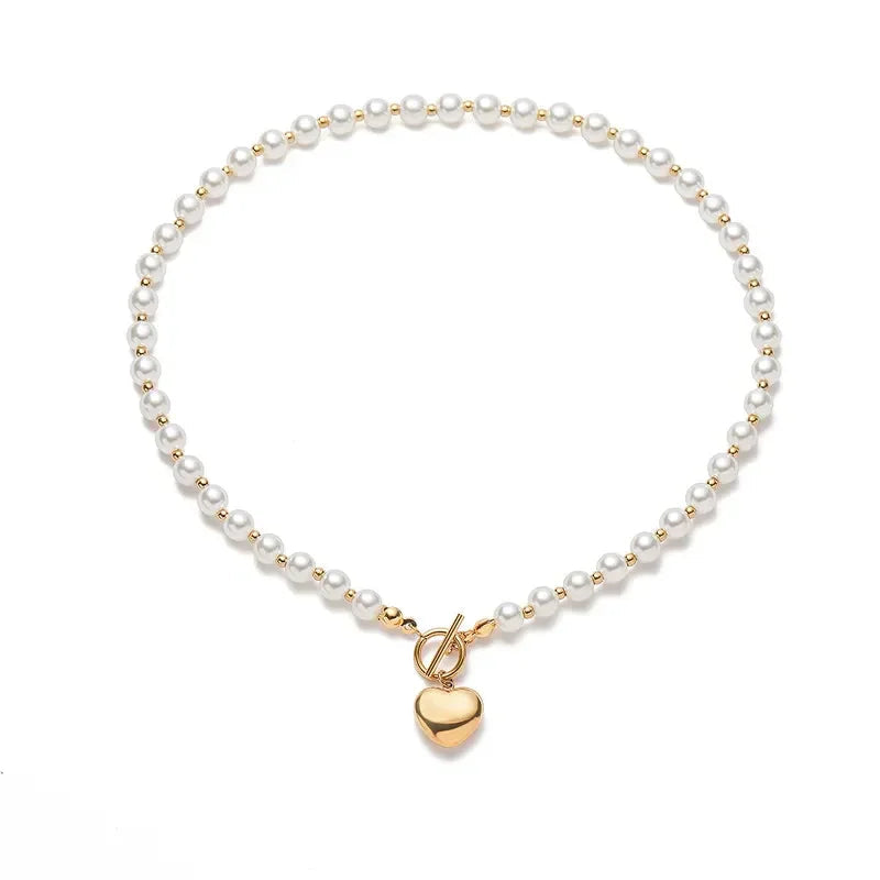 Golden Heart Pearl Necklace Classic View – Romantic Gold Pearl Pendant