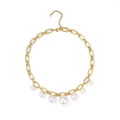 Golden Links and Pearls Necklace Classic View – Modern Gold Chain with Pearls