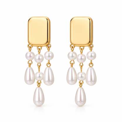 Golden Frame Pearls Earrings – Modern Sculpted Pearl Drop Luxury Earrings