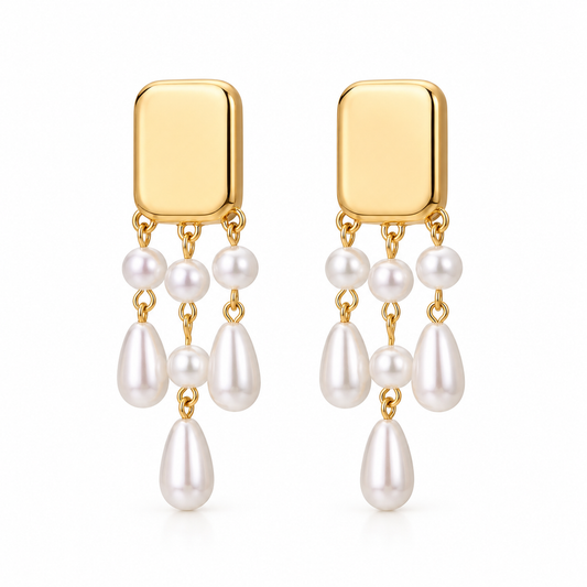 Golden Frame Pearls Earrings – Modern Sculpted Pearl Drop Luxury Earrings