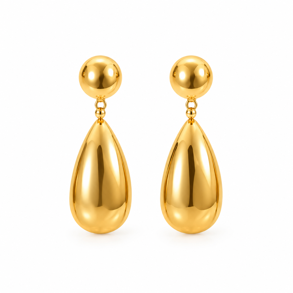 Gold Water Drop Earrings – Modern Fluid Silhouette in High-Shine Luxury