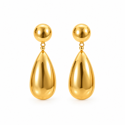 Gold Water Drop Earrings – Modern Fluid Silhouette in High-Shine Luxury