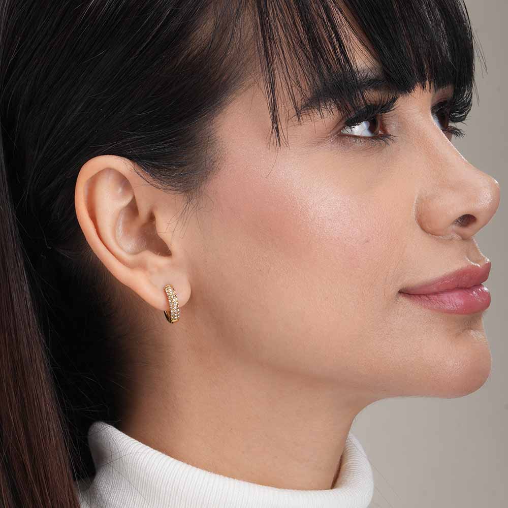 Luna Pavé Gold Huggies Side Angle Shot