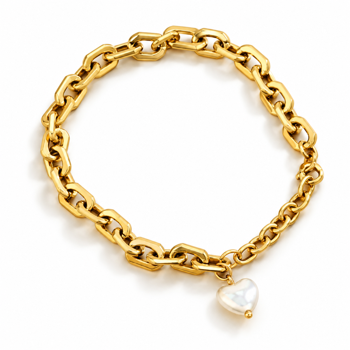 Luxe Heart Pearl Chain Bracelet