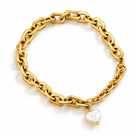 Luxe Heart Pearl Chain Bracelet