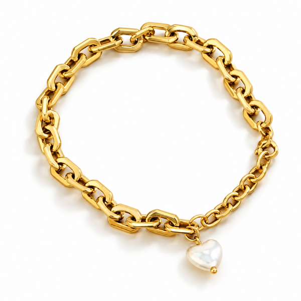 Luxe Heart Pearl Chain Bracelet