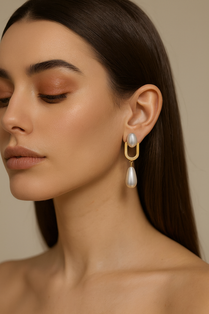 Close-up of Pearl Flow Earrings highlighting pearl shine