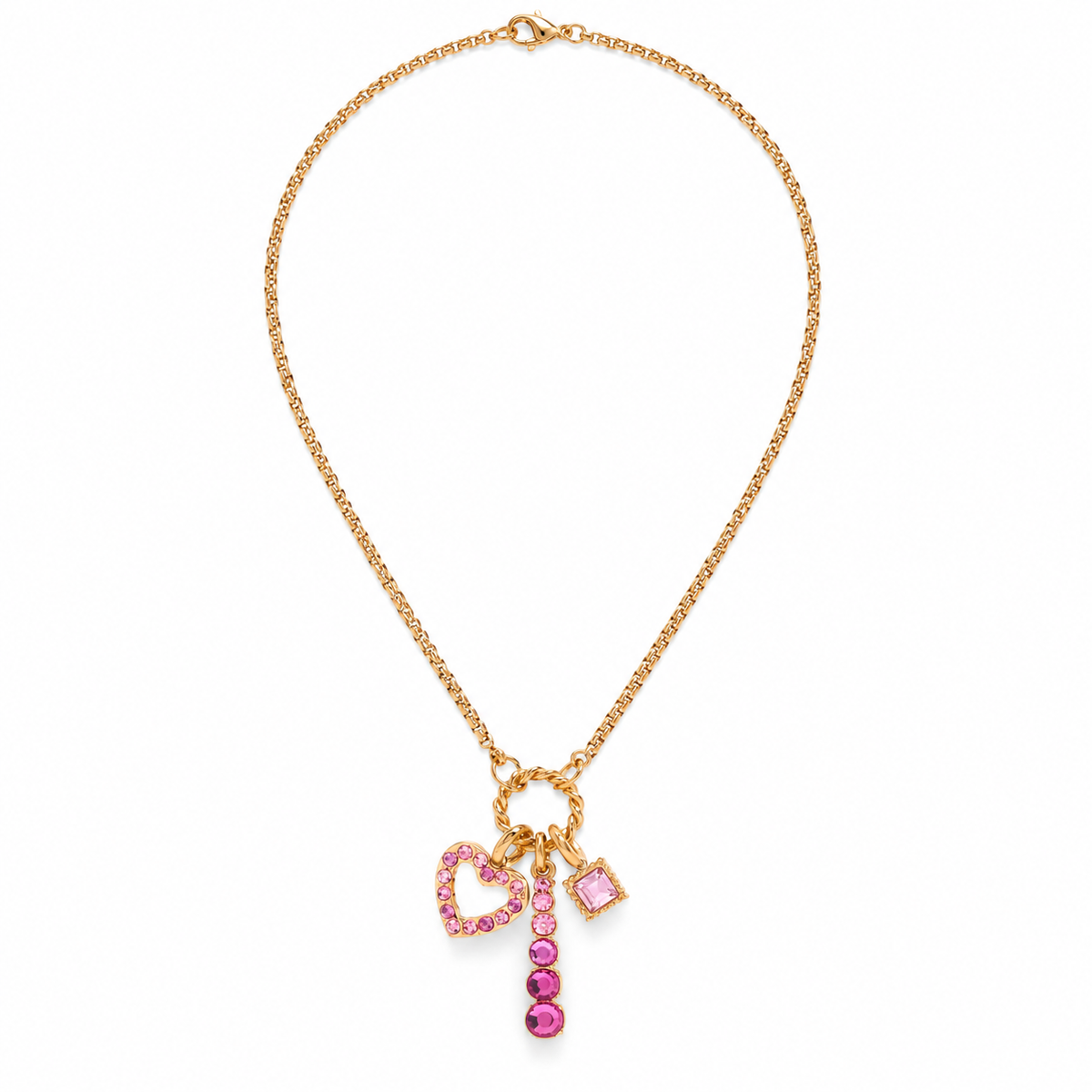 Pink Charm Cluster Necklace